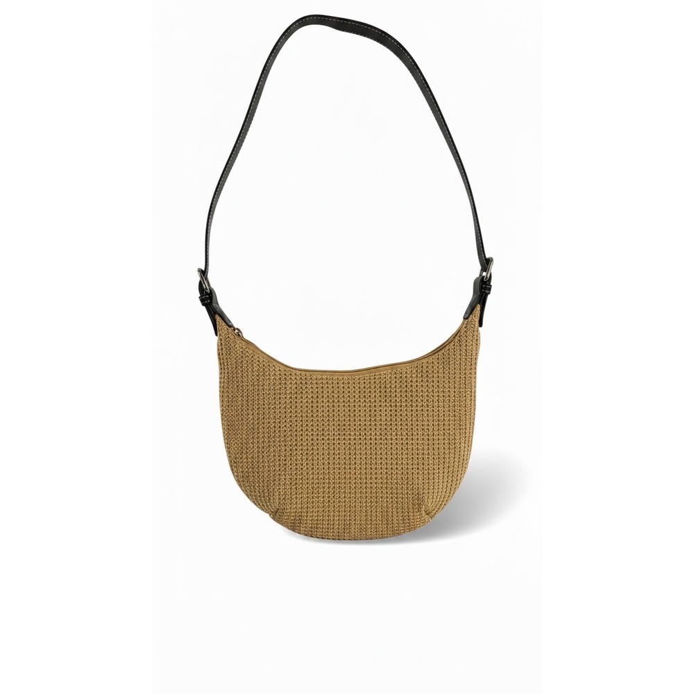 Gap Tan Woven Straw Hobo Shoulder Bag Crescent Zip Top Tan Brown Strap